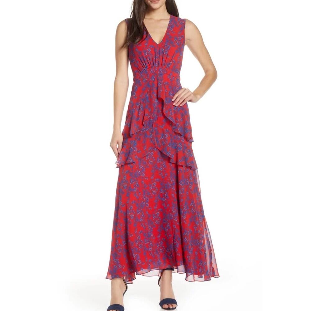 Charles Henry Nordstrom Tiered Ruffle Sleeveless Maxi Sundress in Red & Blue